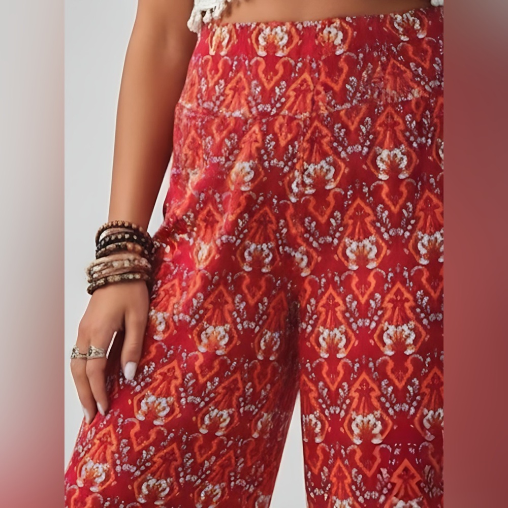 Red Boho Print Wide Leg Pants* - Picture 4 of 6